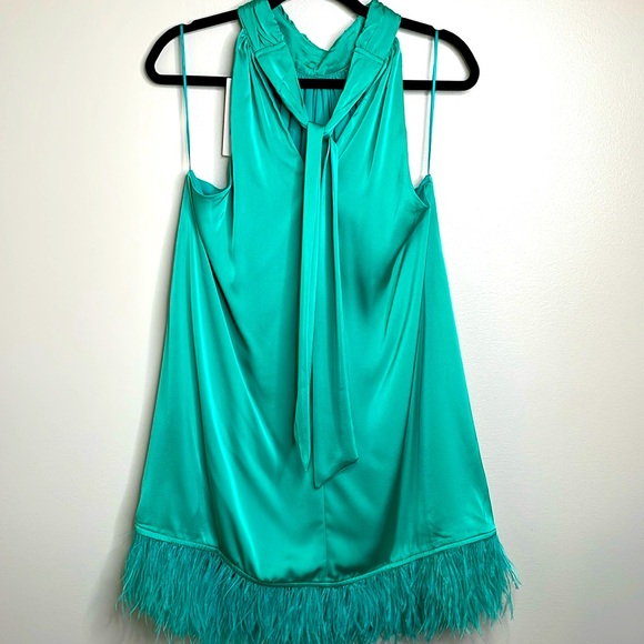 Strut & Bolt Ruffle Your Feather Halter Dress Turquoise Size Medium NWT - Picture 3 of 15